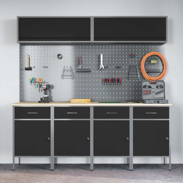 vidaXL Zestaw szafek roboczych z szufladą Z blokadą 10 pcs Czarny