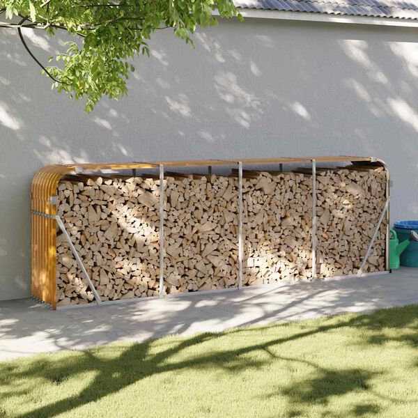 vidaXL Stojak na drewno, wygląd drewna, 300x45x100 cm, stal galwanizowana