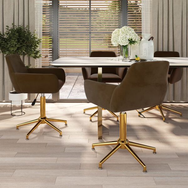 vidaXL Obrotowe krzesła stołowe, 4 szt., brązowe, obite aksamitem