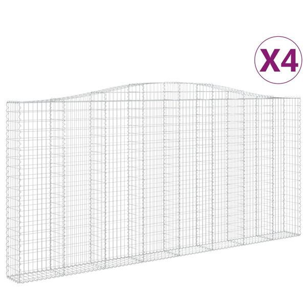 vidaXL Kosze gabionowe, 4 szt, 400x30x180/200 cm, galwanizowane żelazo