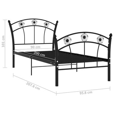 vidaXL Rama łóżka z motywem piłki nożnej, czarna, metalowa, 90x200 cm