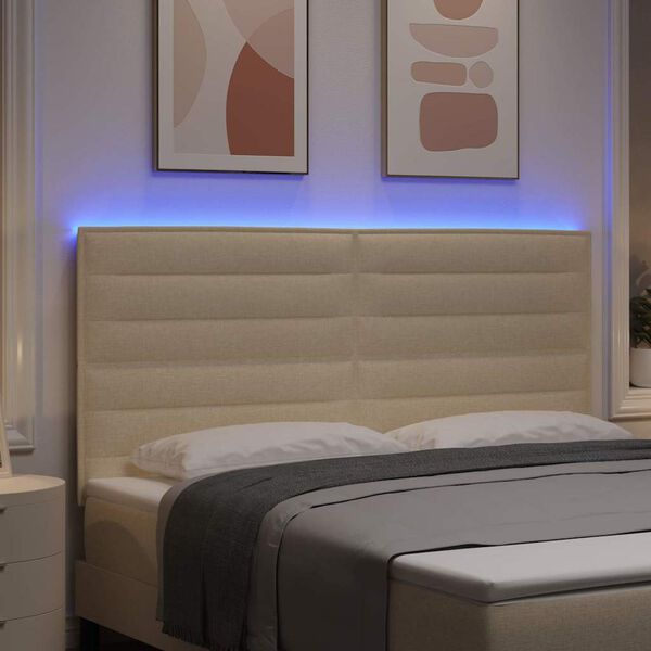 vidaXL Wezgłowie LED Ze LED Lights Kremowy 180 cm Poliester