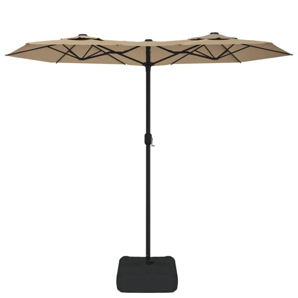 vidaXL Podwójny parasol ogrodowy z LED, taupe, 316x145 cm