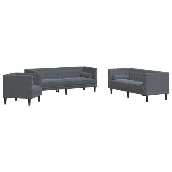 vidaXL Sofa do salonu 3 pcs Ciemnoszary 194 x 74,5 x 70,5 cm Aksamit