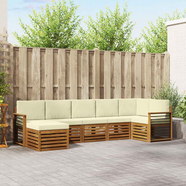 vidaXL Zestaw sofy narożnej z poduszką 7 pcs Naturalny i Kremowy