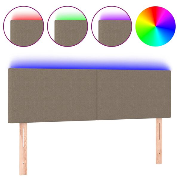 vidaXL Zagł&oacute;wek do ł&oacute;żka z LED, taupe, 144x5x78/88 cm, tkanina