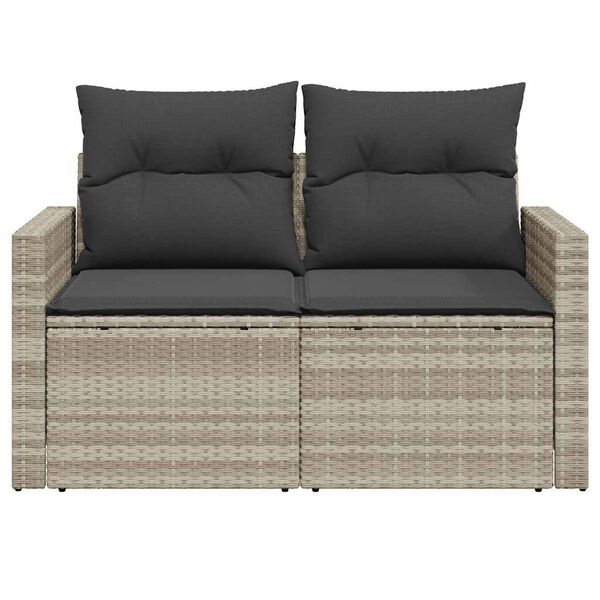 vidaXL Sofa ogrodowa z poduszkami, 2-osobowa, jasnoszara, polirattan
