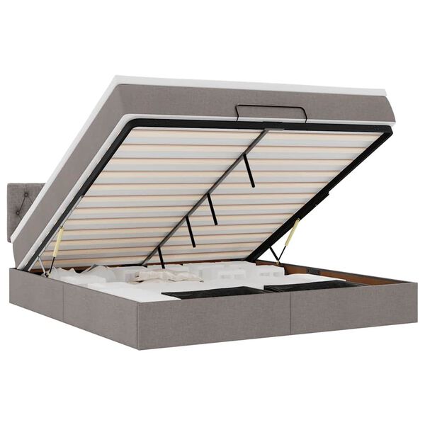 vidaXL Rama ł&oacute;żka otomana z materacem, taupe, 180x200 cm, tkanina