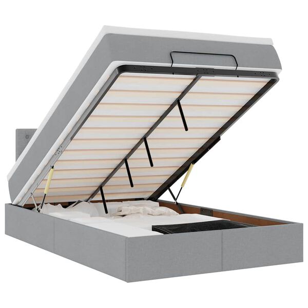 vidaXL Ł&oacute;żko otomana z materacem, jasnoszare, 120x200 cm, tkanina