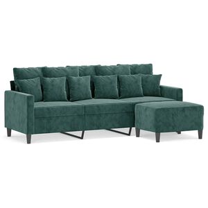 vidaXL 3-osobowa sofa z podn&oacute;żkiem, ciemnozielony, 180 cm, aksamit