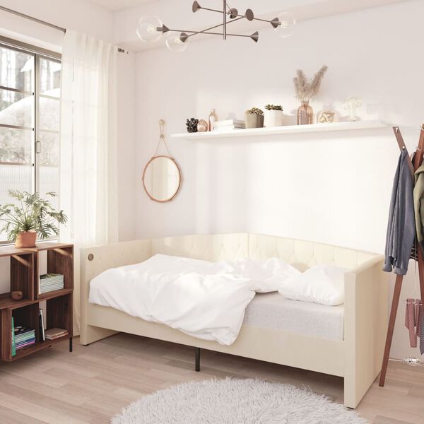 vidaXL Ł&oacute;żko dzienne z materacem i USB, kremowy aksamit, 90x200 cm