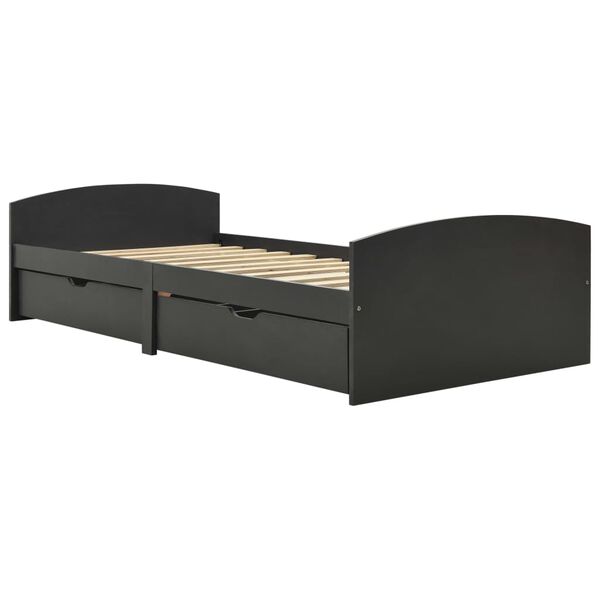 vidaXL Rama ł&oacute;żka z 2 szufladami, szara, lita sosna, 90 x 200 cm