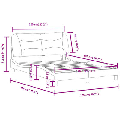 vidaXL Rama łóżka z LED, cappuccino, 120x200 cm, sztuczna skóra