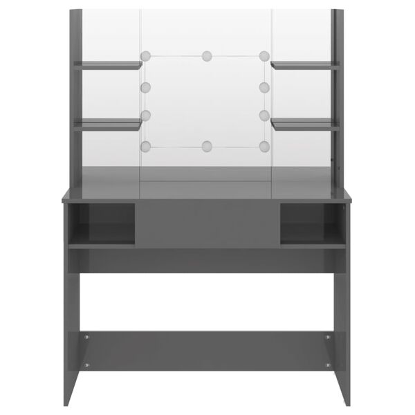 vidaXL Stolik do makijażu z LED, 100x40x135 cm, MDF, lśniący szary