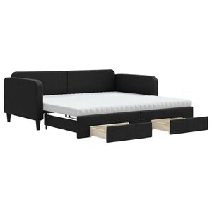 vidaXL Sofa rozsuwana z szufladami, czarna, 100x200 cm, tkanina