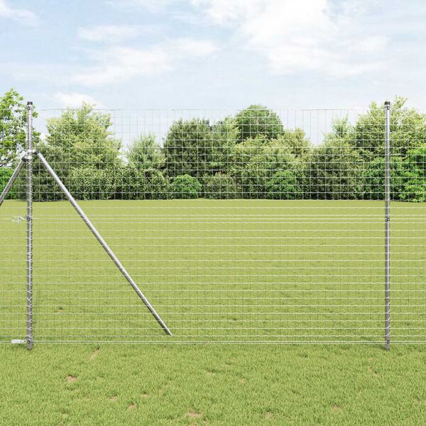 vidaXL Ogrodzenie z słupkiem Srebrny 1,5 x 10 m Stal i PVC