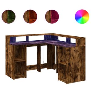 vidaXL Biurko z podświetleniem LED, przydymiony dąb, 130x130x91 cm