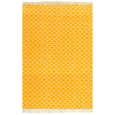 vidaXL Dywan typu kilim, bawełna, 160 x 230 cm, żółty ze wzorem
