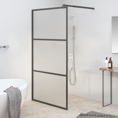 vidaXL Ścianka prysznicowa, 100x195 cm, szkło mrożone ESG, czarna