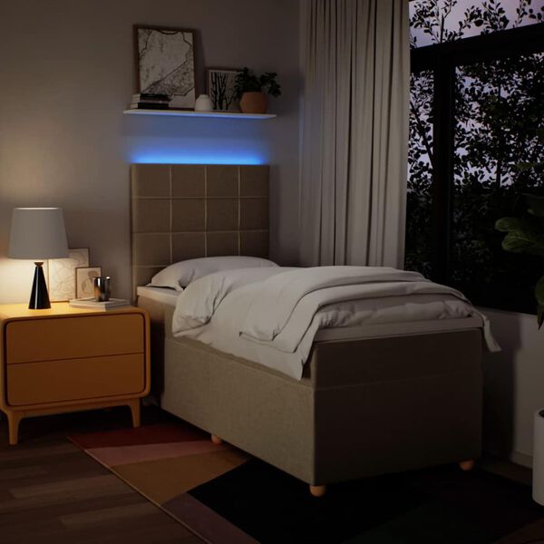 vidaXL Ł&oacute;żko kontynentalne z materacem, kremowe, tkanina, 90x190 cm