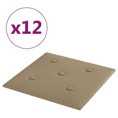 vidaXL Panele ścienne, 12 szt., cappuccino, 30x30 cm, sztuczna skóra