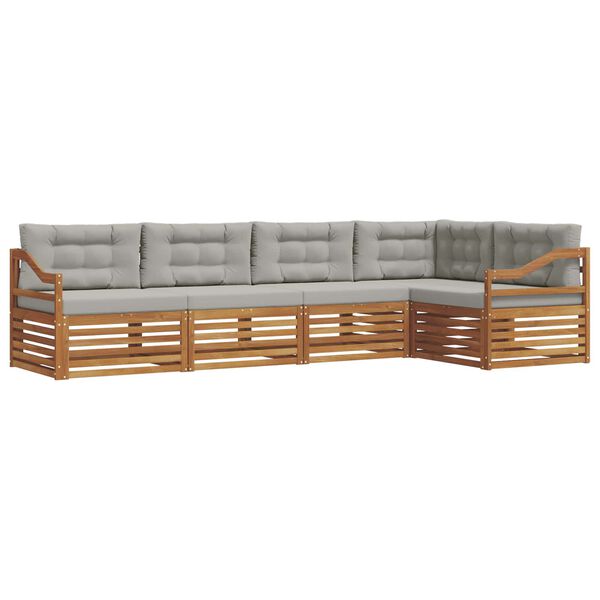 vidaXL Zestaw sof na zewnątrz z poduszką 5 pcs Naturalny i Jasny Szary