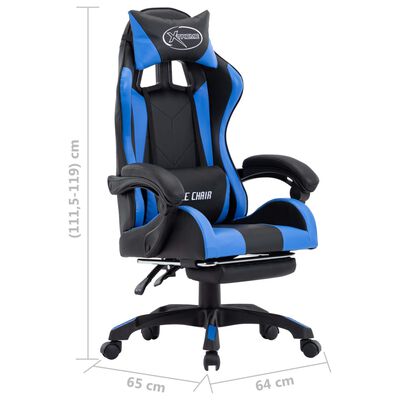 vidaXL Fotel dla gracza, z podnóżkiem, niebiesko-czarny, ekoskóra