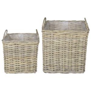 vidaXL Kosz na rośliny GENDT 2 szt. Naturalna szarość Rattan Kubu