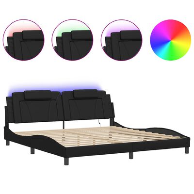 vidaXL Rama łóżka z LED, czarna, 200x200 cm, sztuczna skóra