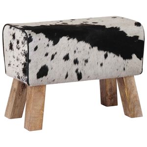 vidaXL ławka 60 x 30 x 45 cm Prawdziwa sk&oacute;ra Czarny i Biały