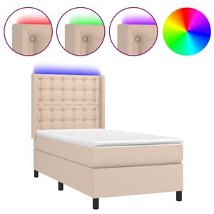 vidaXL Ł&oacute;żko kontynentalne, materac i LED cappuccino ekosk&oacute;ra 90x190cm