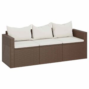 vidaXL 3-osobowa sofa ogrodowa z poduszkami, brązowa, polirattan