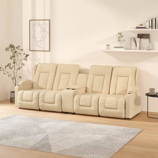 vidaXL Rozkładany fotel masujący z uchwytem, 4-os., kremowy, tkanina