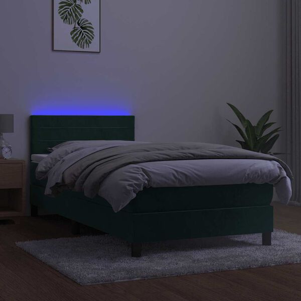 vidaXL Ł&oacute;żko kontynentalne z materacem i LED zielony aksamit 90x200 cm