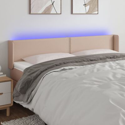 vidaXL Zagłówek do łóżka z LED, cappuccino, 183x16x78/88 cm, ekoskóra