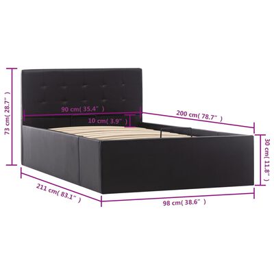 vidaXL Rama łóżka z podnośnikiem, czarna, sztuczna skóra, 90 x 200 cm