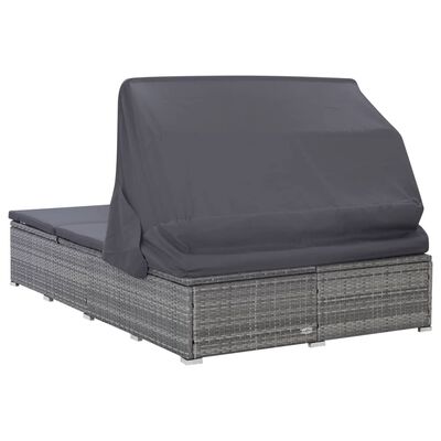 vidaXL 2-osobowy leżak z poduszką, polirattan, szary