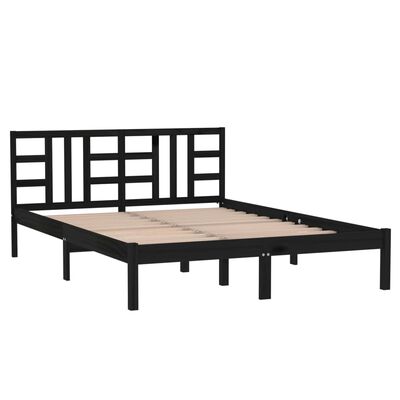 vidaXL Rama łóżka, czarna, lite drewno, 150x200 cm, King Size