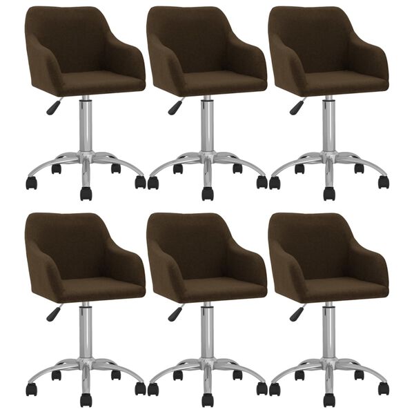 vidaXL Obrotowe krzesła stołowe, 6 szt., ciemnobrązowe, obite tkaniną