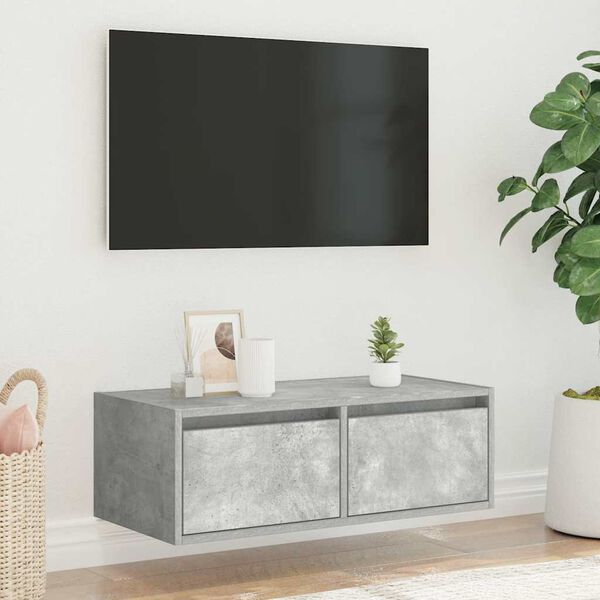 vidaXL Szafka pod TV z oświetleniem LED, szarość betonu, 75x35,5x25 cm