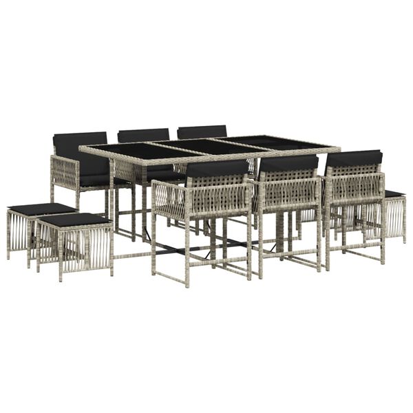 vidaXL 11-cz. zestaw mebli do ogrodu z poduszkami jasnoszary rattan PE