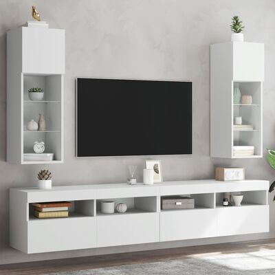 vidaXL Szafki TV, z LED, 2 szt., białe, 30,5x30x90 cm