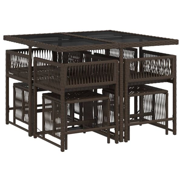 vidaXL 9-cz. zestaw mebli ogrodowych z poduszkami, brązowy, rattan PE