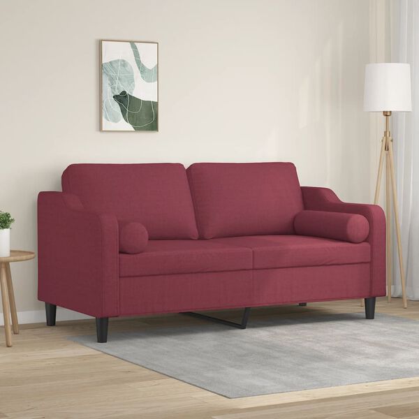 vidaXL 2-osobowa sofa z poduszkami, winna czerwień, 140 cm, tkanina