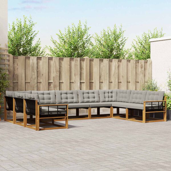 vidaXL Zestaw sof na zewnątrz z poduszką 9 pcs Naturalny i Jasny Szary