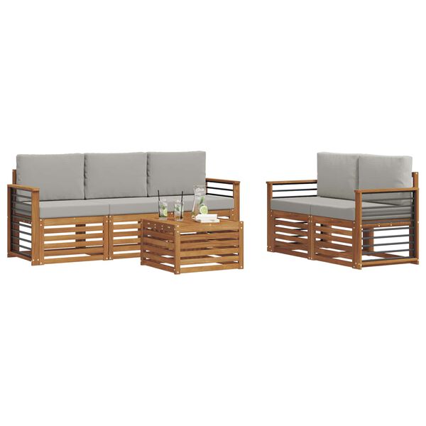 vidaXL Zestawy sof 6 pcs Naturalny i Jasny Szary Lite Drewno Akacji