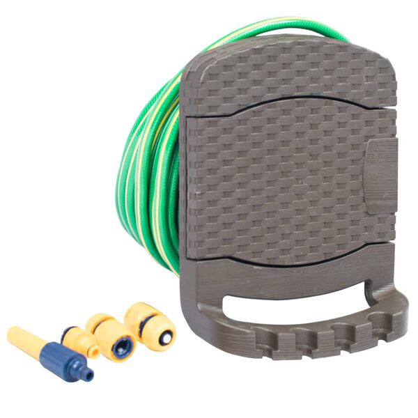 vidaXL Ścienny zwijacz z wężem ogrodowym, plastikowy, brązowy