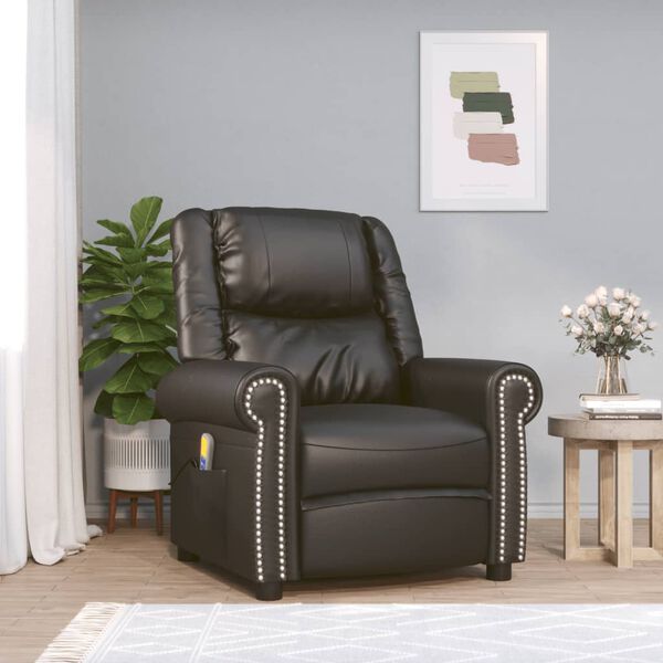 vidaXL Fotel masujący, czarny, sztuczna skóra z połyskiem