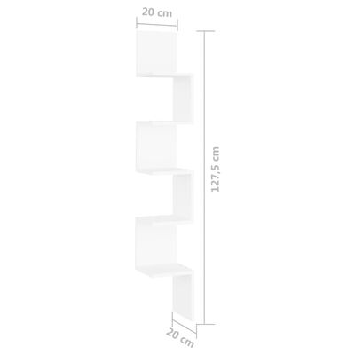 vidaXL Narożna półka ścienna, biała, 20x20x127,5 cm