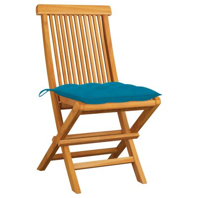 vidaXL Krzesła ogrodowe z jasnoniebieskimi poduszkami, 2 szt., tekowe